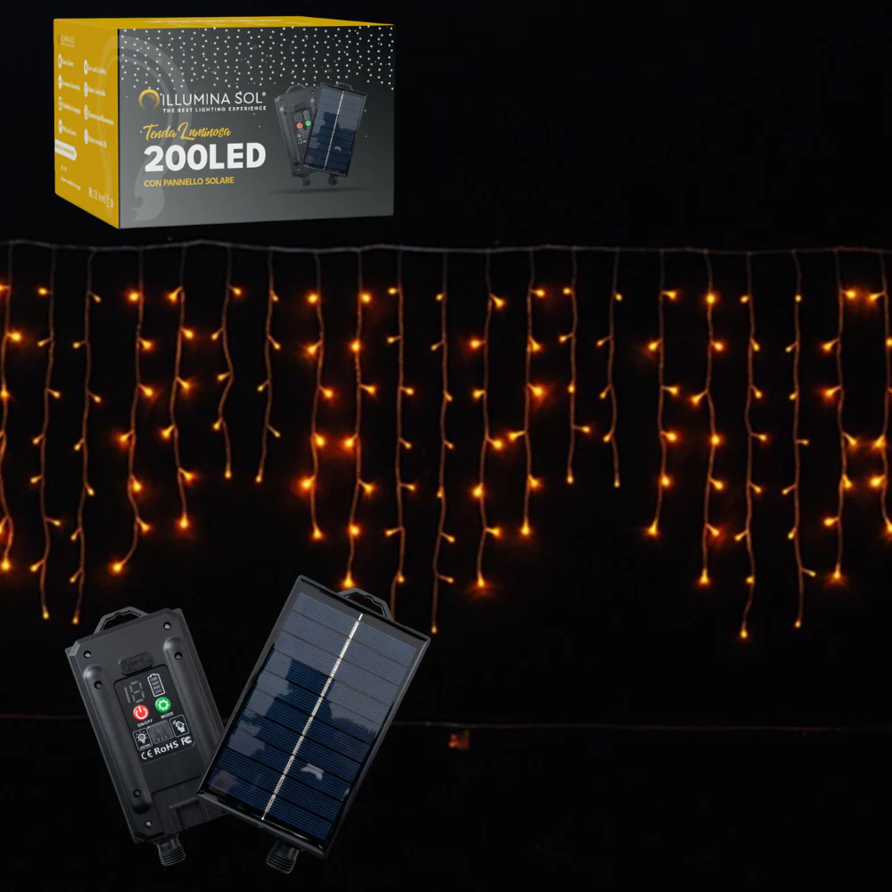 Tenda luminosa Luci di Natale Energia Solare 200 Led Bianco Caldo - Image 5