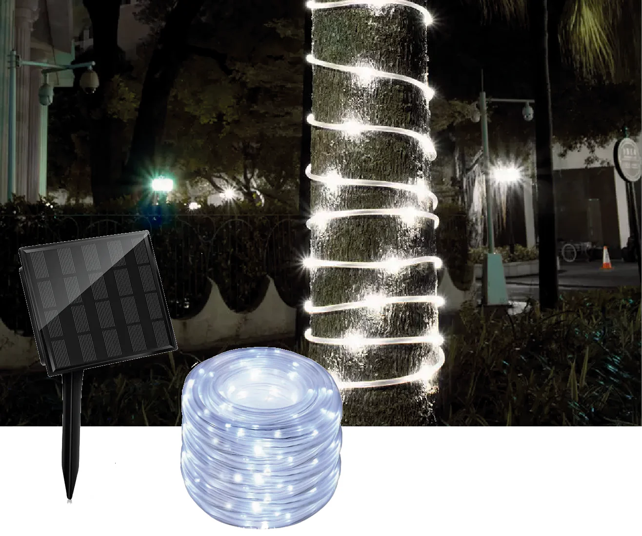 Tubo Luminoso 200 Led luci di Natale ad Energia Solare Bianco Freddo - Image 3